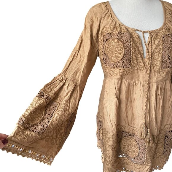BOSTON PROPER Crochet Bell Sleeve Boho Top M - Picture 4 of 8